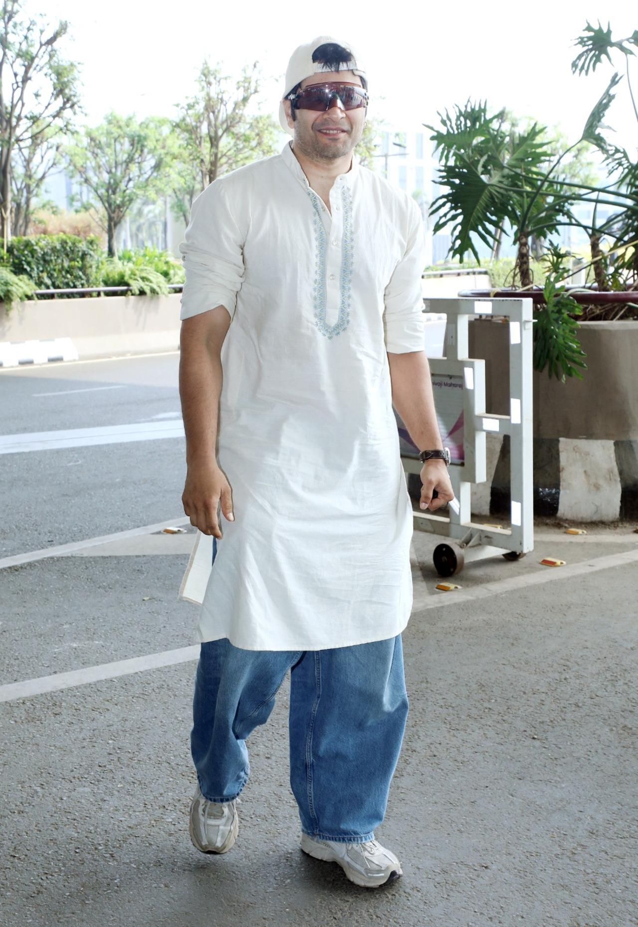 Ali Fazal was also spotted arriving at the airport, donning a white kurta with blue jeans, a cap and sunglasses.